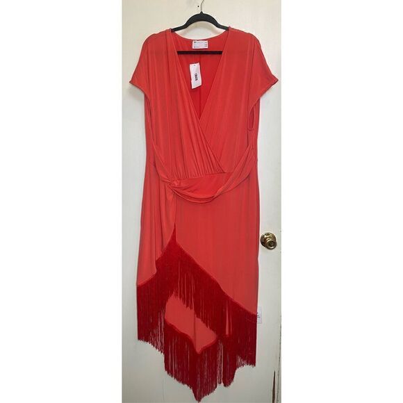 ASOS DESIGN Curve wrap midi dress with fringing detail in burnt orange size 20 N - Picture 2 of 10
